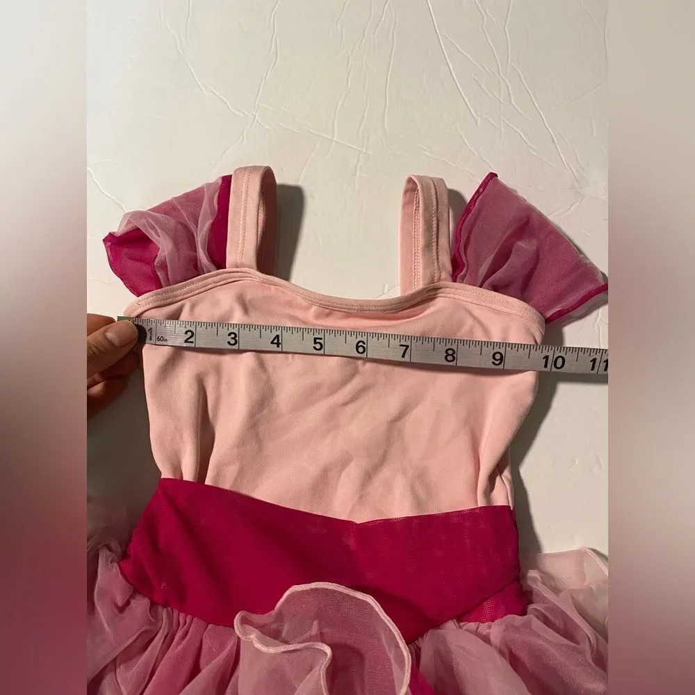 Body wrappers dance costume 2229 pink ballet dress ruffled leotard tutu 6-7X
